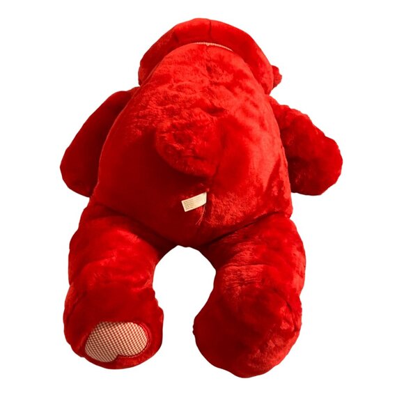 Commonwealth Bright Red Plush Large Teddy Bear With Gingham Accents 27" - Picture 3 of 4